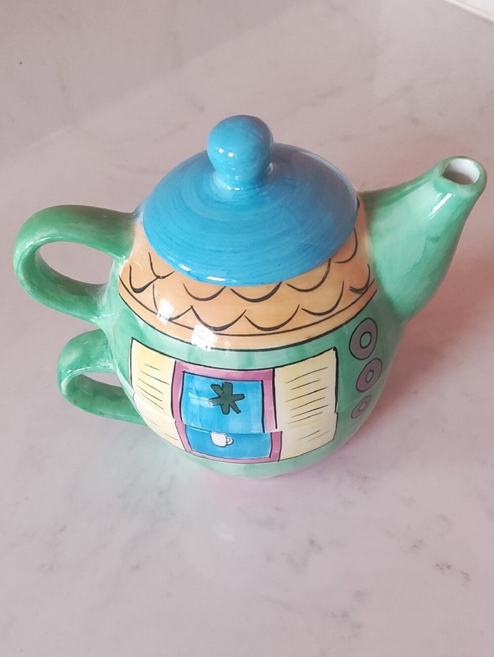 Hand-Painted Tropical Teapot - Blue and Green